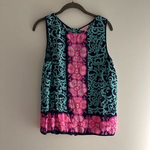 NWOT Lilly Pulitzer Silk Pink & Blue Floral Tank w/ Gold Buttons, size: M